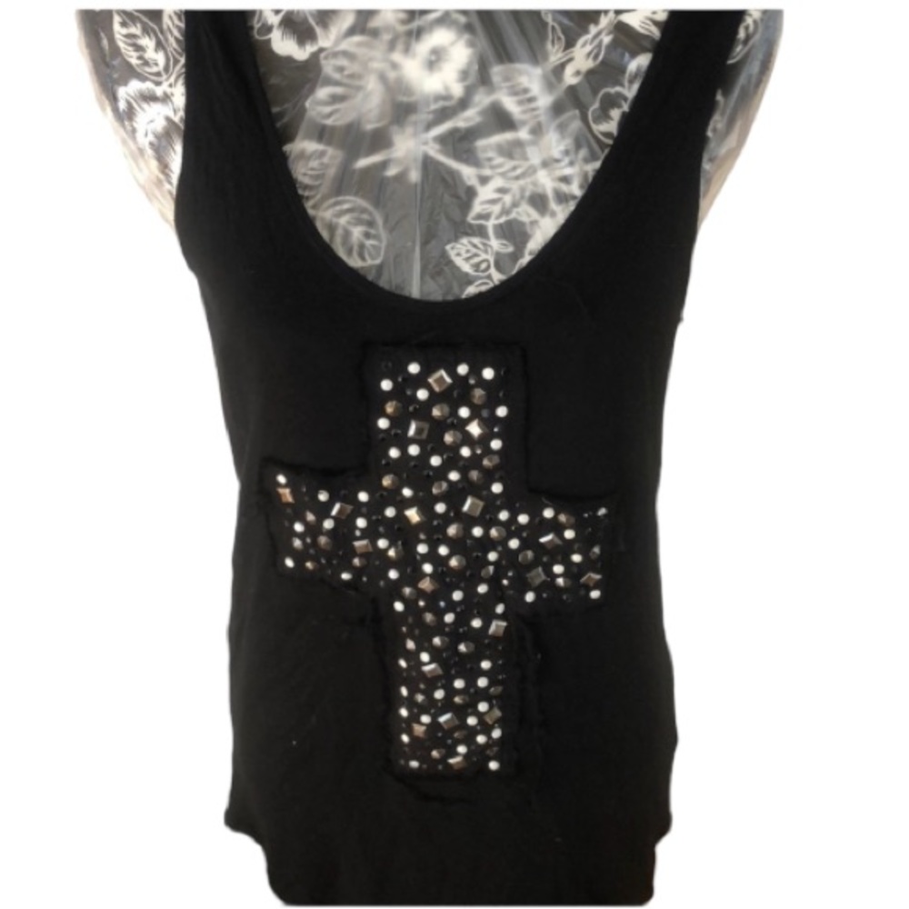 Rock & Republic medium black embellished tank with cross,slightly distressed